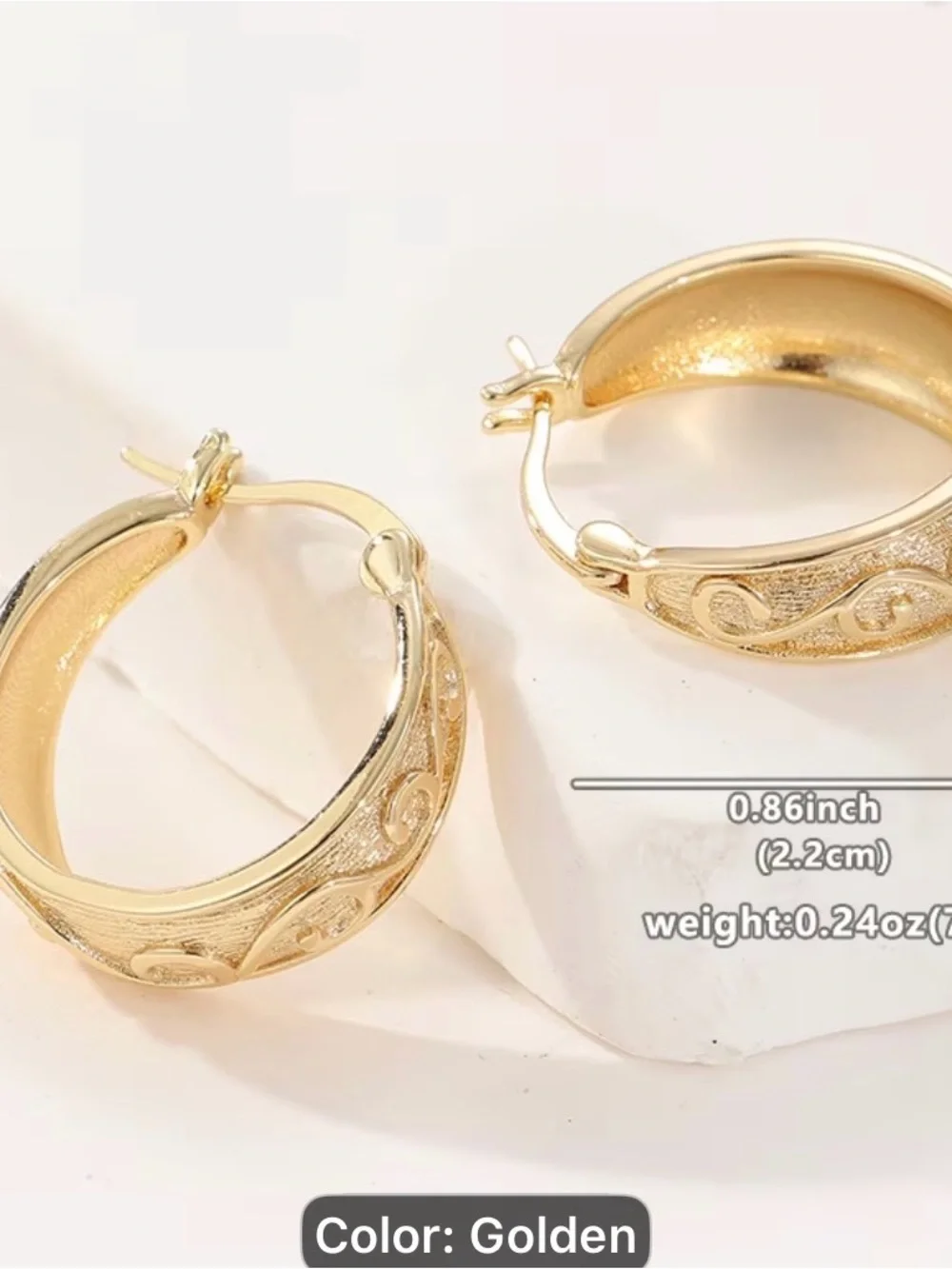 Vintage Golden Textured Scroll Hoop Earrings - Women Jewelry